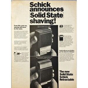 Schick Solid State Retractable Electric Shaver "Shave of a Lifetime!"Vtg Ad 1968